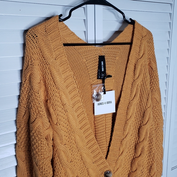 Agnes & Dora Mustard Boyfriend Cable Knit Cardigan - Picture 4 of 8